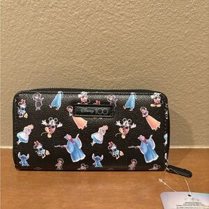 Disney 100 Black Wallet with Character Print
